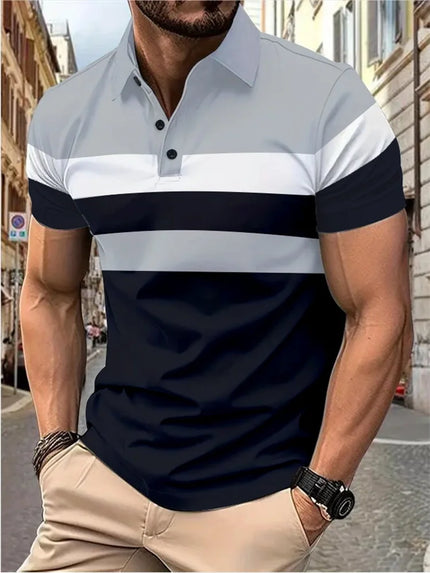 Buy s46pl0406 Men's Polo Shirt Elegant Trendy Stitch T Shirt Stretch Comfy Short Sleeves
