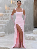 Women's Long Dress Sexy Elegant Spaghetti Straps Backless Split-11