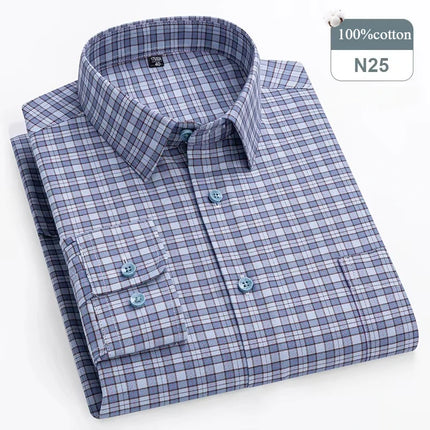 Men's Shirt 100% Cotton Elegant Formal Striped Slim Fit Long Sleeve