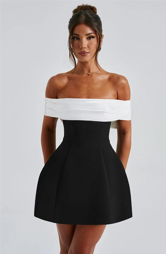 Women's Sexy Mini Dress Elegant Bow Strapless Off-Shoulder A-Line