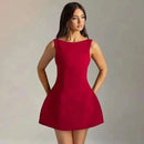 Women's Mini Dress Pleated A-Line Backless Sleeveless Sexy Elegant Gown