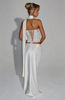 Women's Sexy Dress Sequin Set Crop Top Long Satin Skirt Elegant