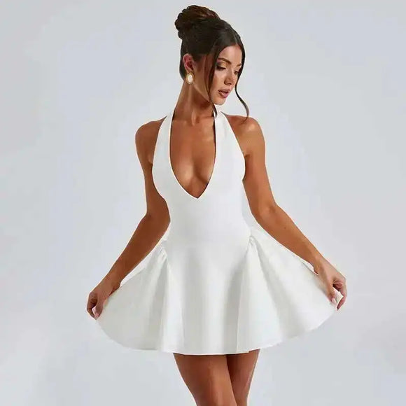 Women's Mini Dress Pleated A-Line Backless Sleeveless Sexy Elegant Gown