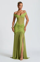 Women's Sexy Dress Elegant Long Deep V Neck Backless Ruched Gown-9