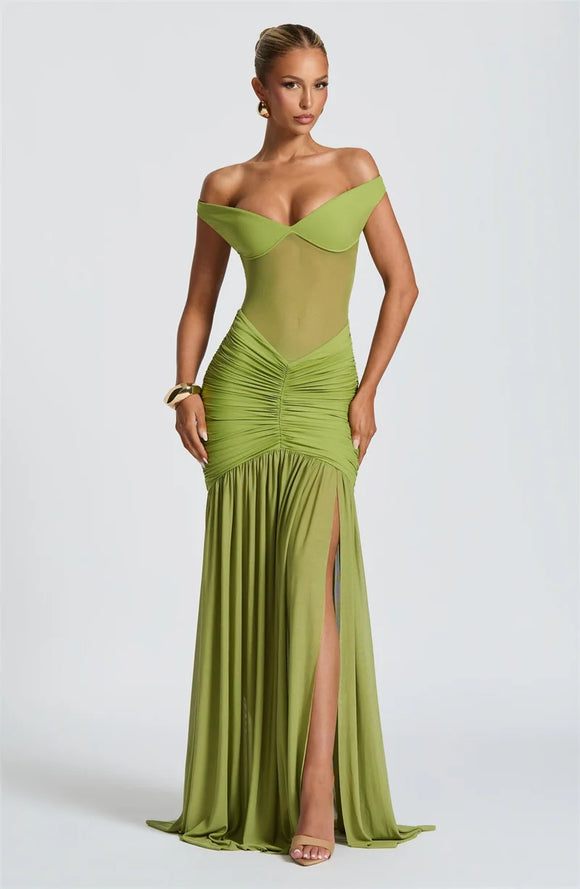 Women's Sexy Dress Elegant Long Deep V Neck Backless Ruched Gown