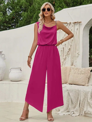 Women's Jumpsuit Suspender Wide Leg Waist Closing Solid Color