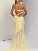 Women's Sexy Maxi Dress Elegant One-Shoulder Backless Sleeveless