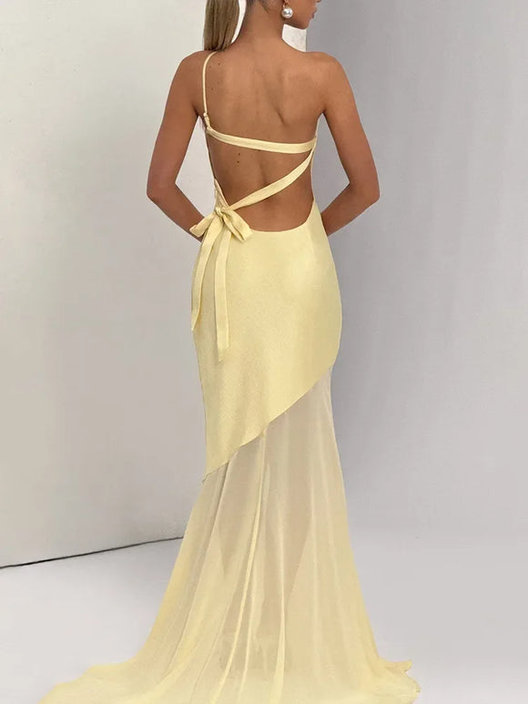 Women's Sexy Maxi Dress Elegant One-Shoulder Backless Sleeveless