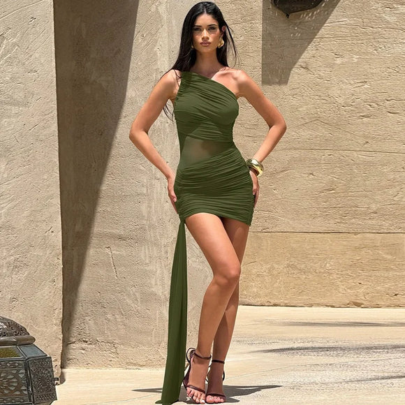 Women's Short Dress Off Shoulder Backless Elegant Ruched Mesh