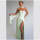 Vestido largo sexy elegante sin tirantes sin espalda abertura alta -26