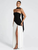 Women's Sexy Maxi Dress Elegant Strapless Backless High Slit Evening Gown