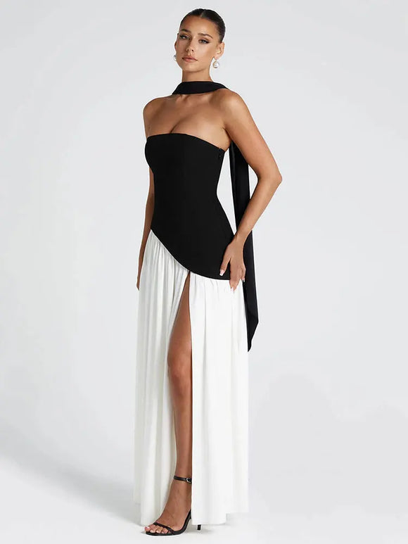 Women's Sexy Maxi Dress Elegant Strapless Backless High Slit Evening Gown