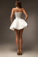 Nina Custom Made Short Satin Corset Wedding Dress Luxury Strapless Bubble Skirt