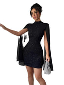 Women's Sexy Mini Dress Sparkly Sequin Bodycon Long Bell Sleeves-5