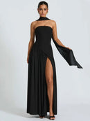 Women's Sexy Maxi Dress Elegant Strapless Backless High Slit Evening Gown-37