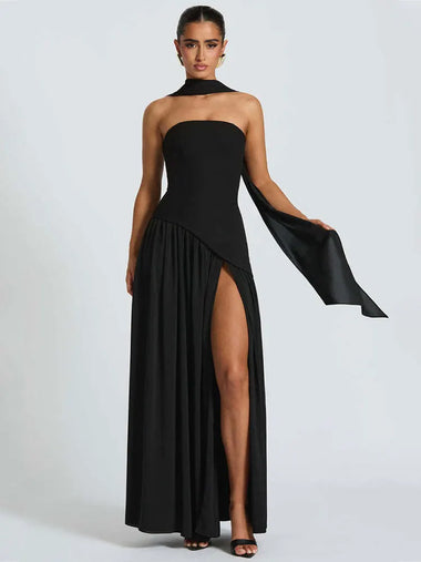 Buy black Women's Sexy Maxi Dress Elegant Strapless Backless High Slit Evening Gown