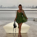 Robe longue sexy rose élégante à volants dos nu épaules dénudées-27