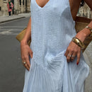 Robe longue sexy pour femme élégante décolleté en V profond froncée dos nu-29