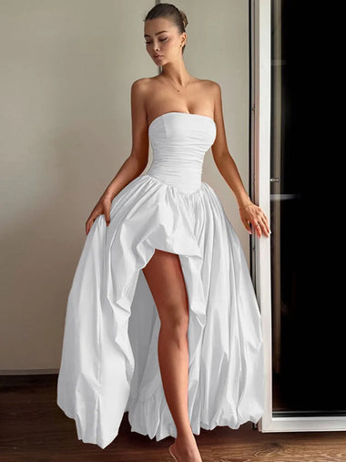 Women's Sexy Maxi Dress Corset Puffy Elegant Pleated Slit Party Dress