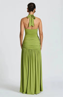 Maxi Dress Set Sexy Elegant Backless Halter Neck Bodysuit Slit Long Skirt