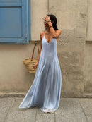 Robe longue sexy pour femme élégante décolleté en V profond froncée dos nu-36