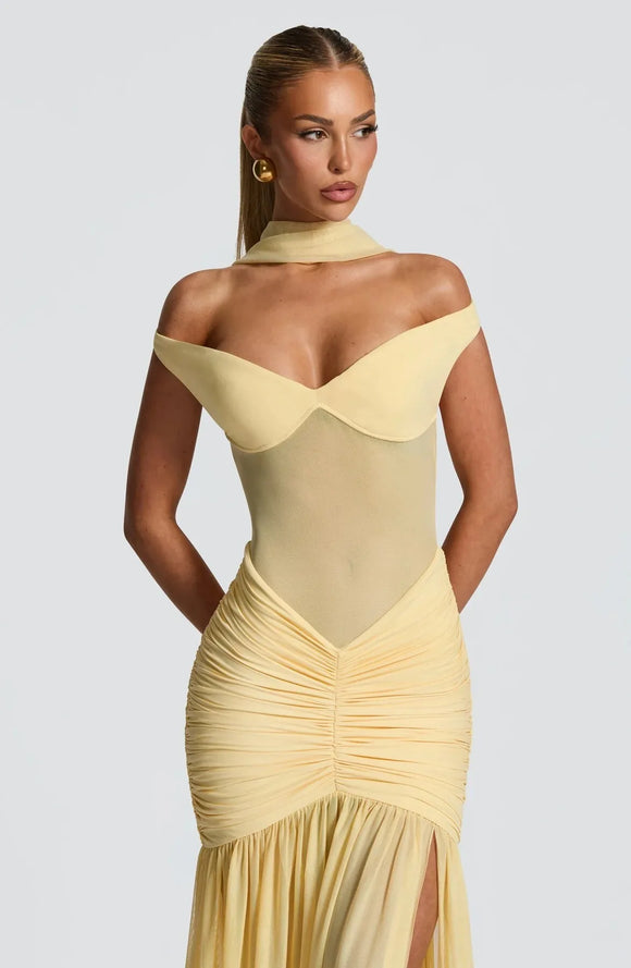 Women's Sexy Maxi Dress Off Shoulder Deep Slit Backless Elegant