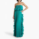 Women's Sexy Maxi Dress Elegant Chiffon Pleated Strapless Ruffle Trim