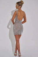 Women's Sexy Mini Dress Sequin Straps Backless Elegant Solid Color