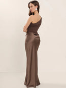 Women's Sexy Maxi Dress Elegant Satin One Shoulder Backless Bodycon