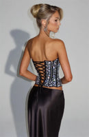 Women's Sexy Dress Sequin Set Crop Top Long Satin Skirt Elegant