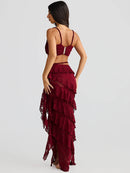 Women's Sexy Sets Two-Piece Lace Crop Top Long Elegant Skirt