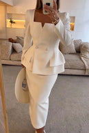 Women's Set Elegant Skirt Two Piece Slim Long Sleeve Suit-11