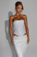 Women's Sexy Dress Sequin Set Crop Top Long Satin Skirt Elegant-16