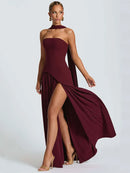 Women's Sexy Maxi Dress Elegant Strapless Backless High Slit Evening Gown