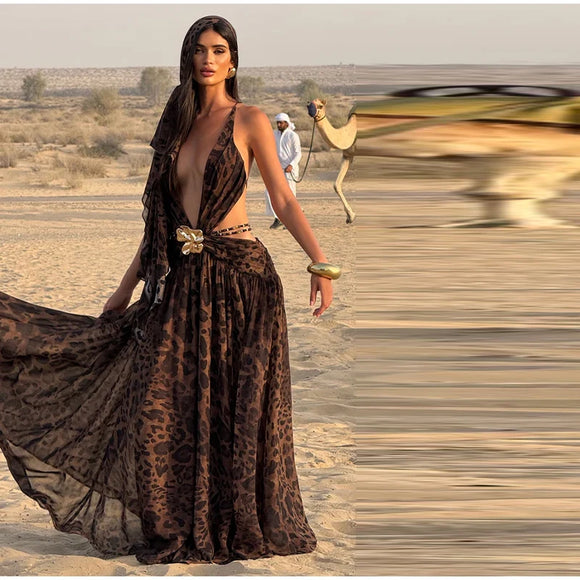 Women's Sexy Maxi Dress Halter Backless Elegant Slit