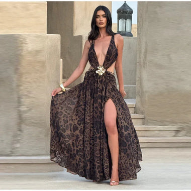 Indianna Women's Sexy Maxi Dress Halter Backless Elegant Slit Side