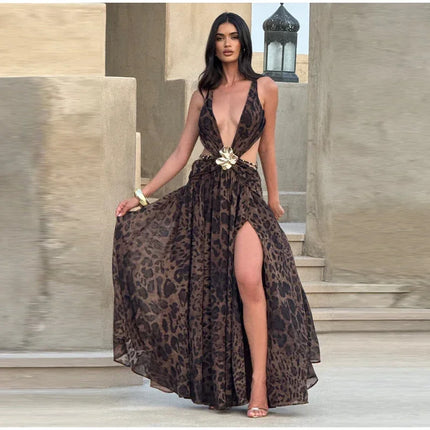 Indianna Women's Sexy Maxi Dress Halter Backless Elegant Slit Side