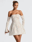 Women's Sexy Mini Dress Lace Off Shoulder Backless Elegant Strapless