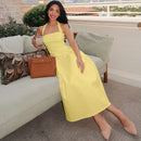 Vestido midi sexy cuello halter espalda descubierta liso sin mangas corte A-13