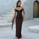 Women's Sexy Maxi Dress Elegant Off Shoulder Backless Patchwork