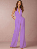 Women's Jumpsuit Elegant Deep V Neck Slim Sleeveless Backless Wide Leg