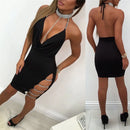 Women's Sexy Mini Dress Halter elegant Backless Bodycon with Slit