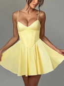 Women's Sexy Mini Dress Elegant Corset Strap Pleated Bodycon