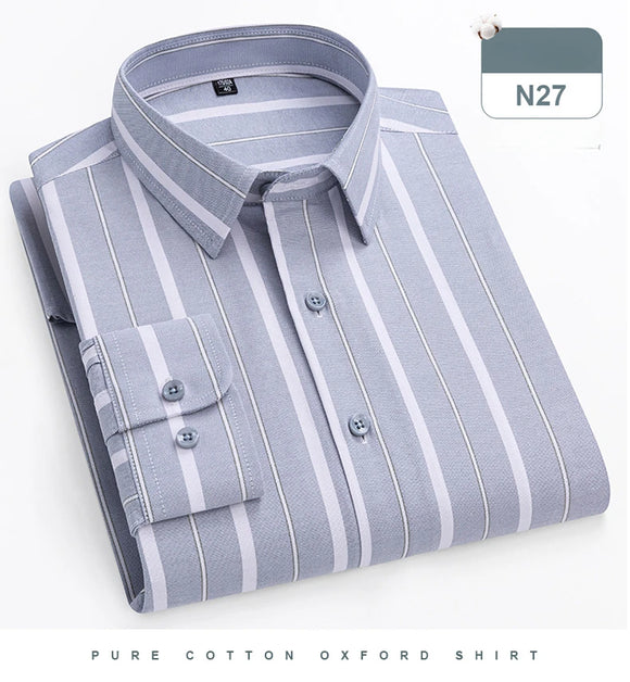 Men's Shirt 100% Cotton Elegant Formal Striped Slim Fit Long Sleeve