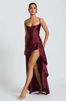 Articat Elegant Sexy Long Dress Satin Women Spaghetti Straps Backless Slit-15