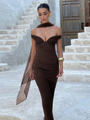 Women's Sexy Maxi Dress Elegant Off Shoulder Backless Patchwork