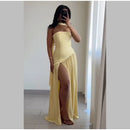 Robe longue sexy corset élégante sans bretelles dos nu fente haute-15