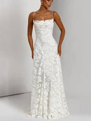 Elegante vestido largo de gasa con patchwork y tirantes finos sin espalda -10