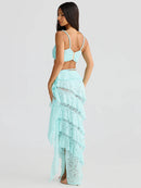 Women's Sexy Sets Two-Piece Lace Crop Top Long Elegant Skirt