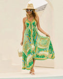 Bohemian Floral Sexy Maxi Dress for Women Elegant Strap Halter V Neck